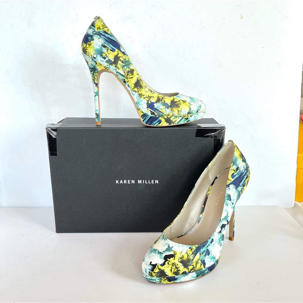 Karen Millen blue green white heels 38